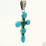 Vintage Navajo Sterling Silver Cross Pendant with Turquoise Signed