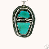 Vintage Heavy Sterling Silver Pendant with King's Manassa Mine Turquoise