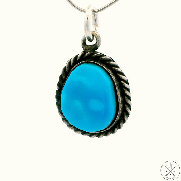 Vintage Sterling Silver Pendant with Dyer Blue Turquoise