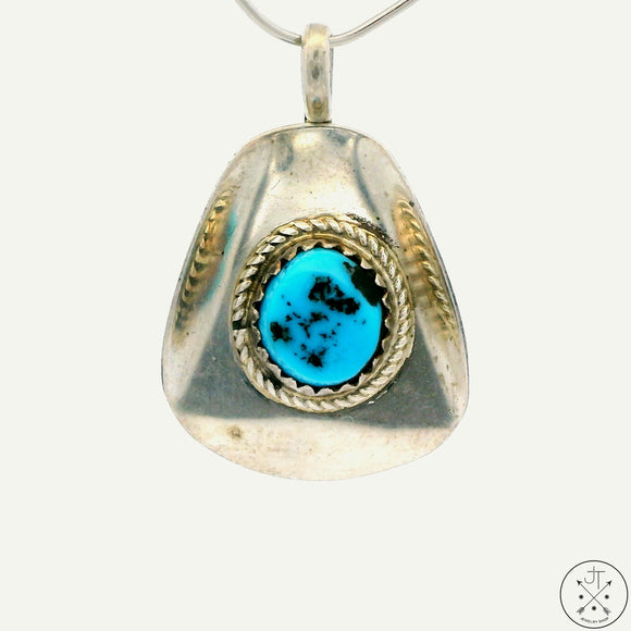 Vintage Navajo Sterling Silver Pendant with Turquoise Signed Bahe