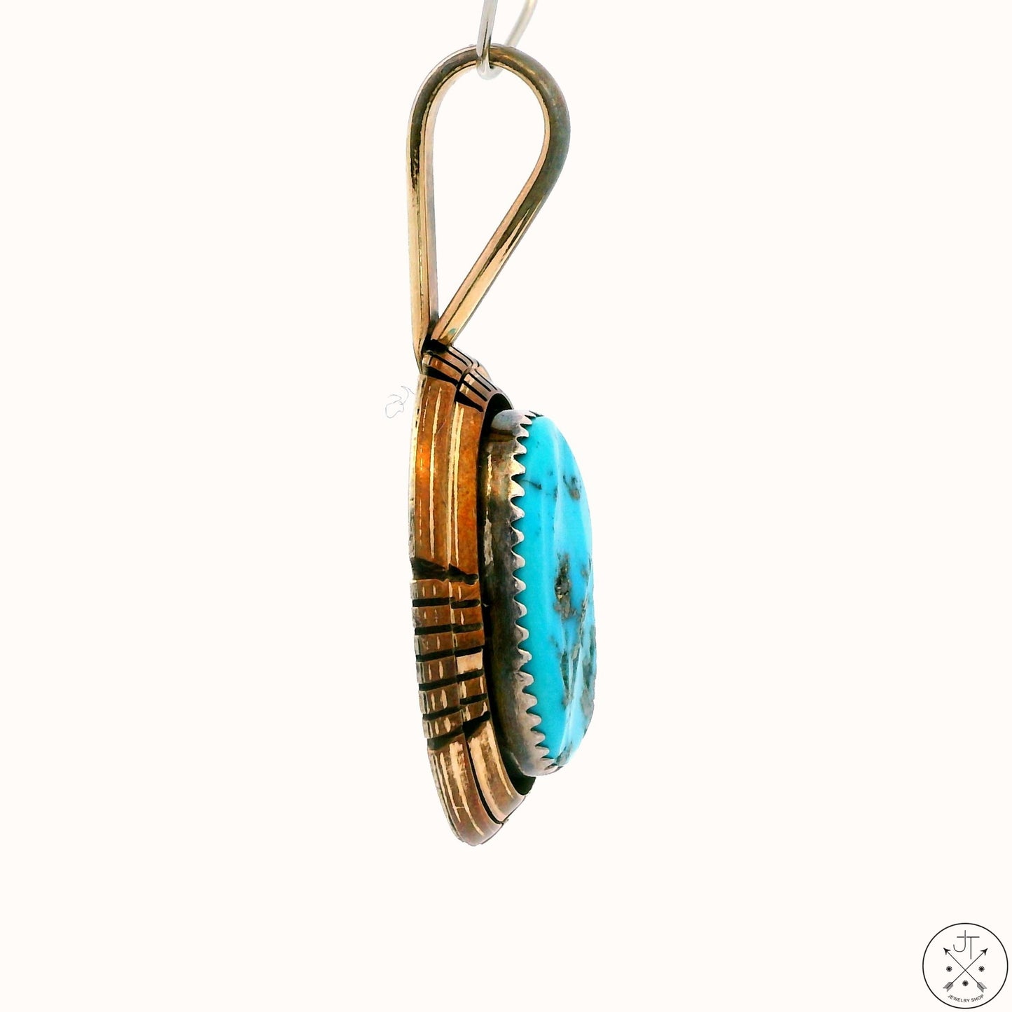 Vintage Navajo Sterling Silver Pendant Morenci Turquoise Signed Begay 12k GF