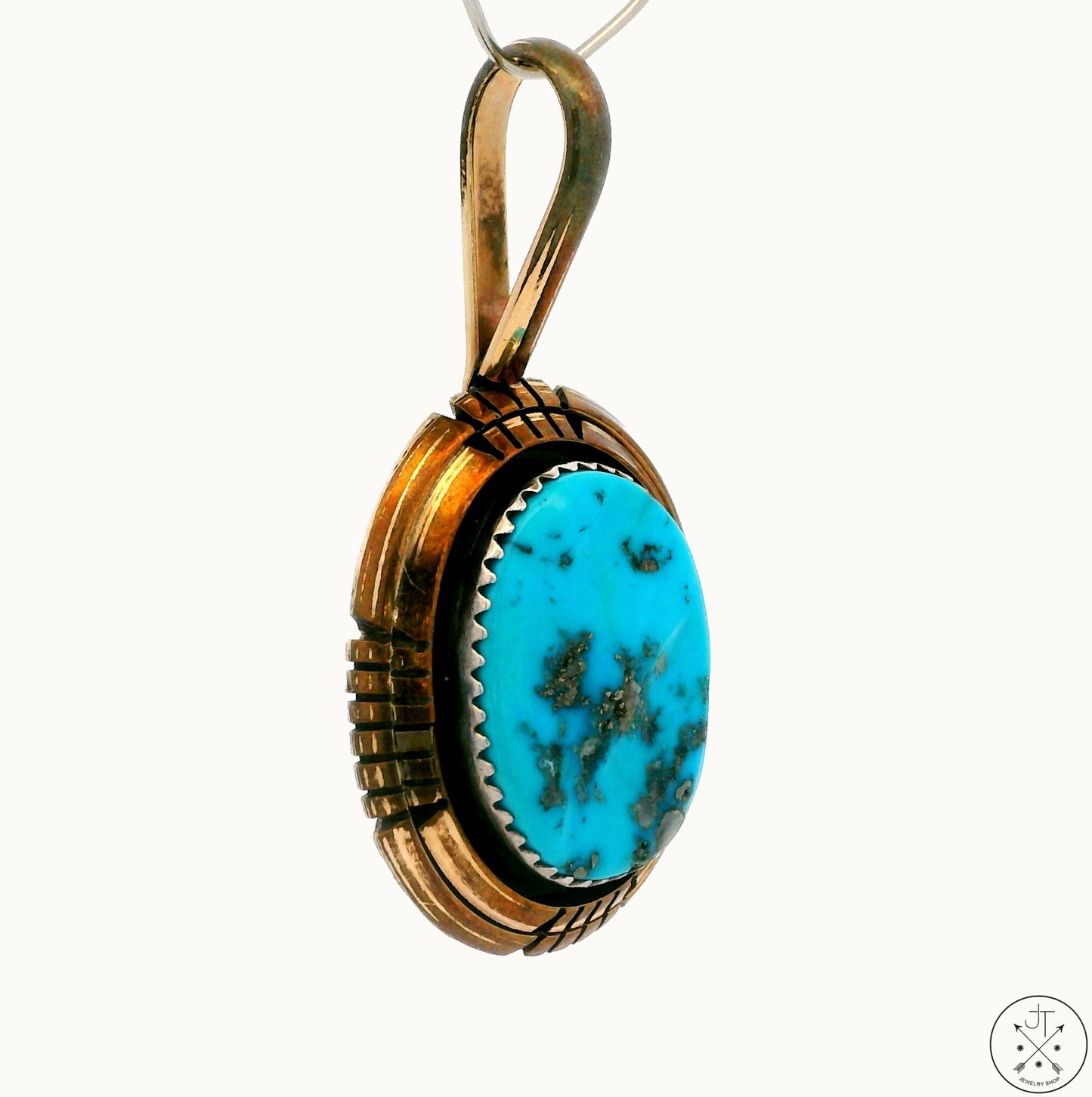 Vintage Navajo Sterling Silver Pendant Morenci Turquoise Signed Begay 12k GF