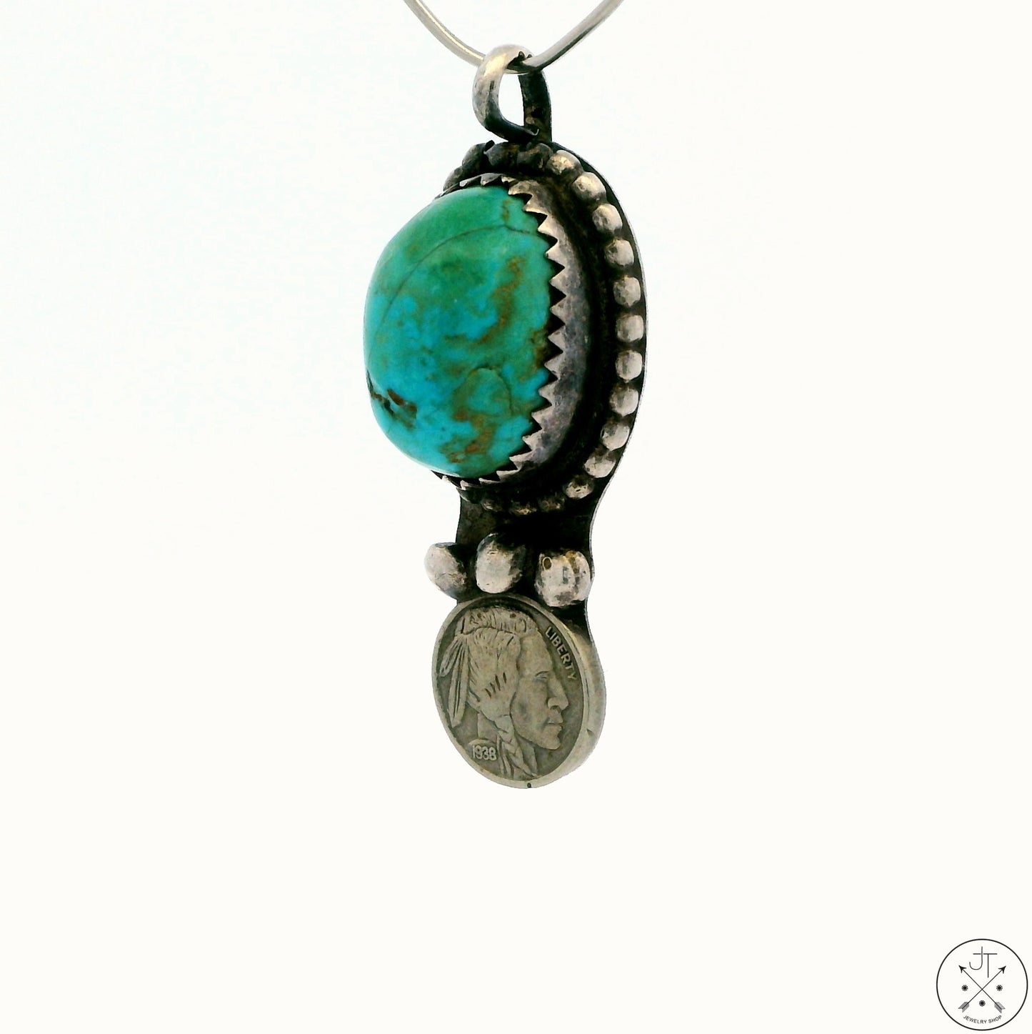 Vintage 1983 Navajo Sterling Silver Pendant with Turquoise Signed Begay