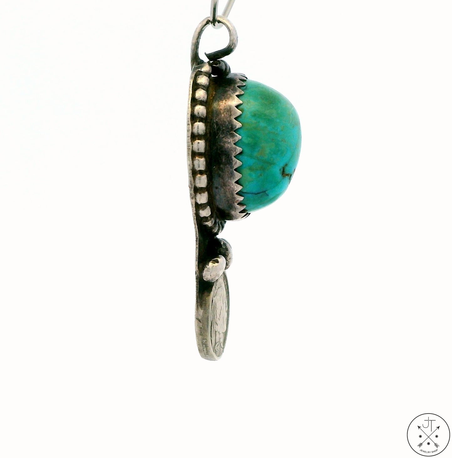 Vintage 1983 Navajo Sterling Silver Pendant with Turquoise Signed Begay