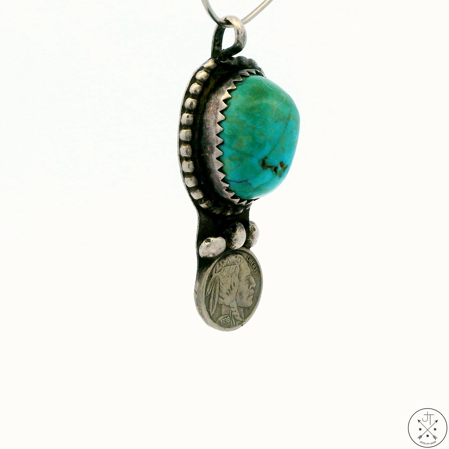 Vintage 1983 Navajo Sterling Silver Pendant with Turquoise Signed Begay