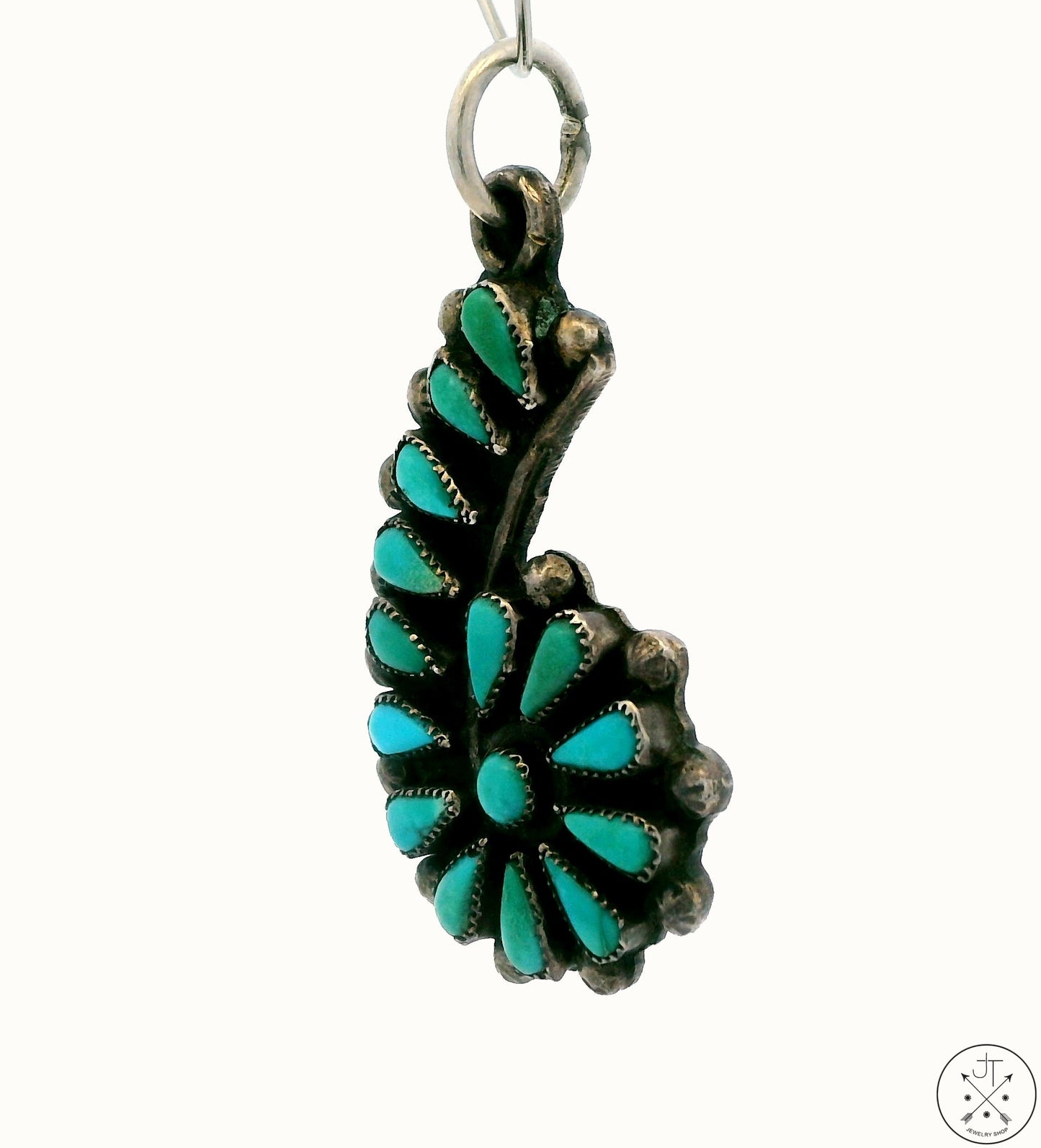 Vintage Sterling Silver Pendant with Green and Blue Turquoise Dark Patina