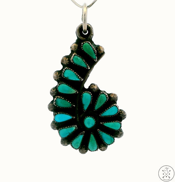 Vintage Sterling Silver Pendant with Green and Blue Turquoise Dark Patina