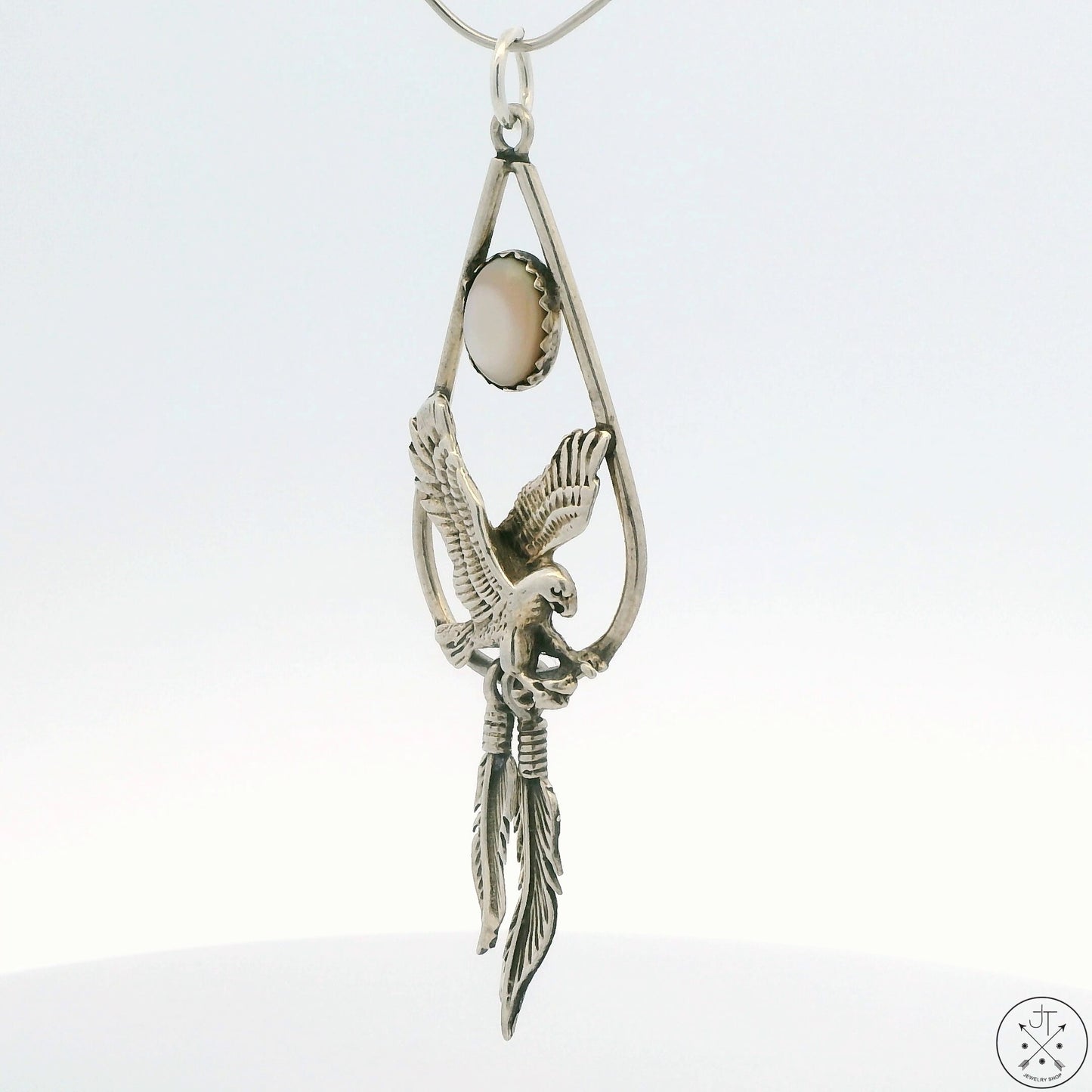 Vintage Sterling Silver Eagle Feathers Pendant Mother of Pearl IFS