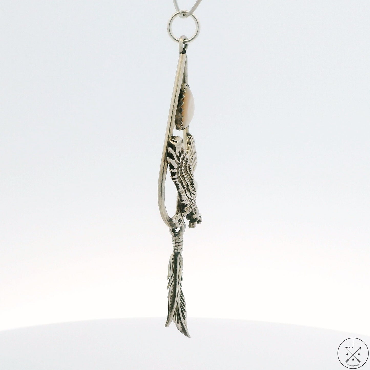 Vintage Sterling Silver Eagle Feathers Pendant Mother of Pearl IFS