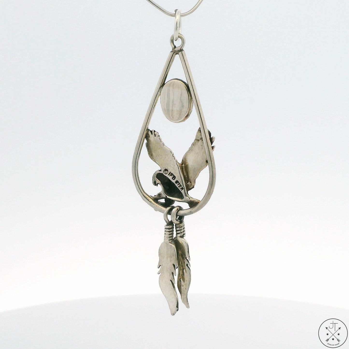 Vintage Sterling Silver Eagle Feathers Pendant Mother of Pearl IFS