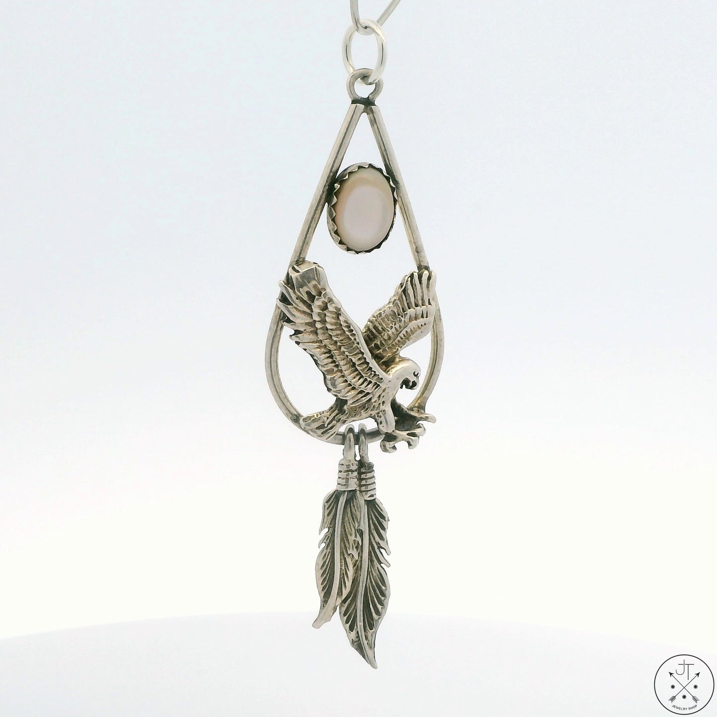 Vintage Sterling Silver Eagle Feathers Pendant Mother of Pearl IFS