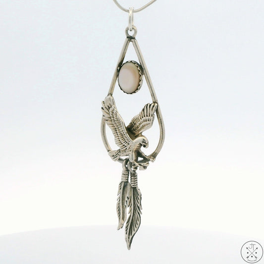 Vintage Sterling Silver Eagle Feathers Pendant Mother of Pearl IFS
