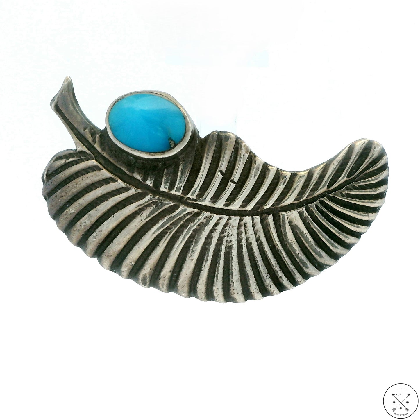 1980 Sterling Silver Leaf Brooch Morenci Pyrite Turquoise Vintage Pin