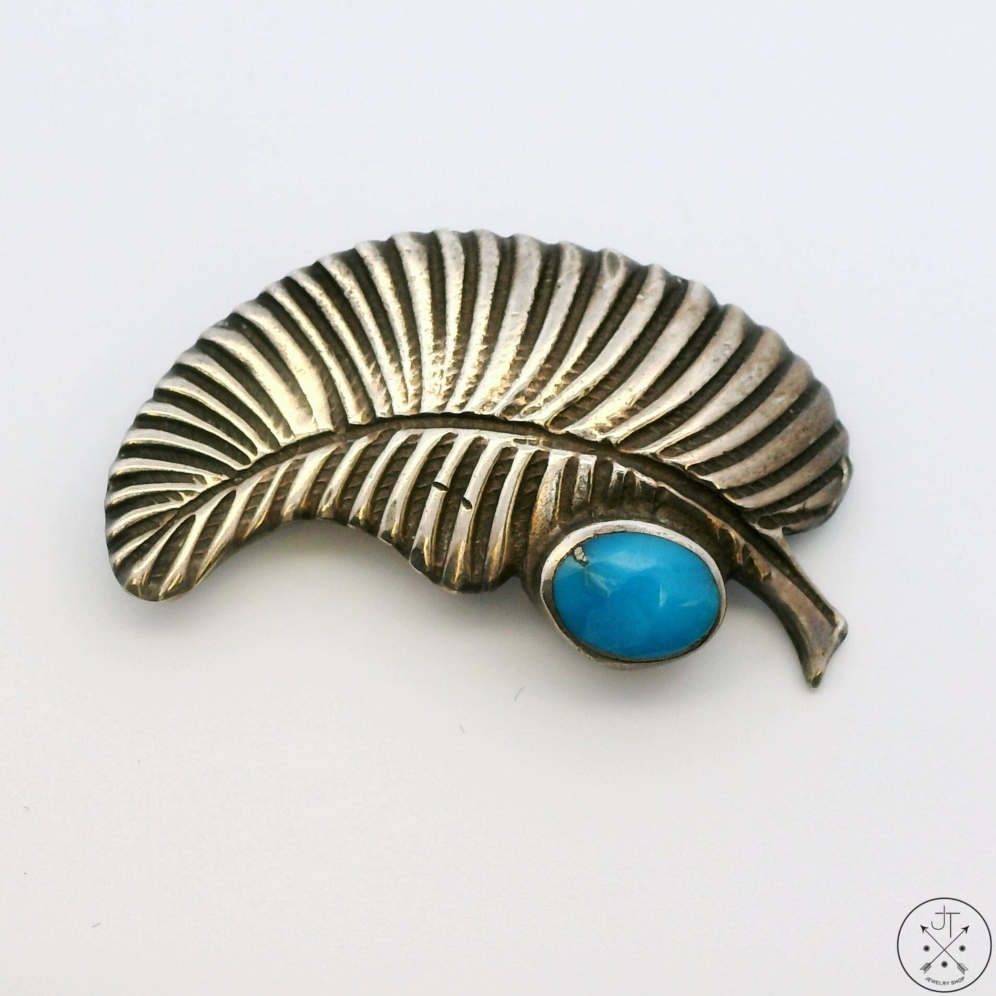 1980 Sterling Silver Leaf Brooch Morenci Pyrite Turquoise Vintage Pin