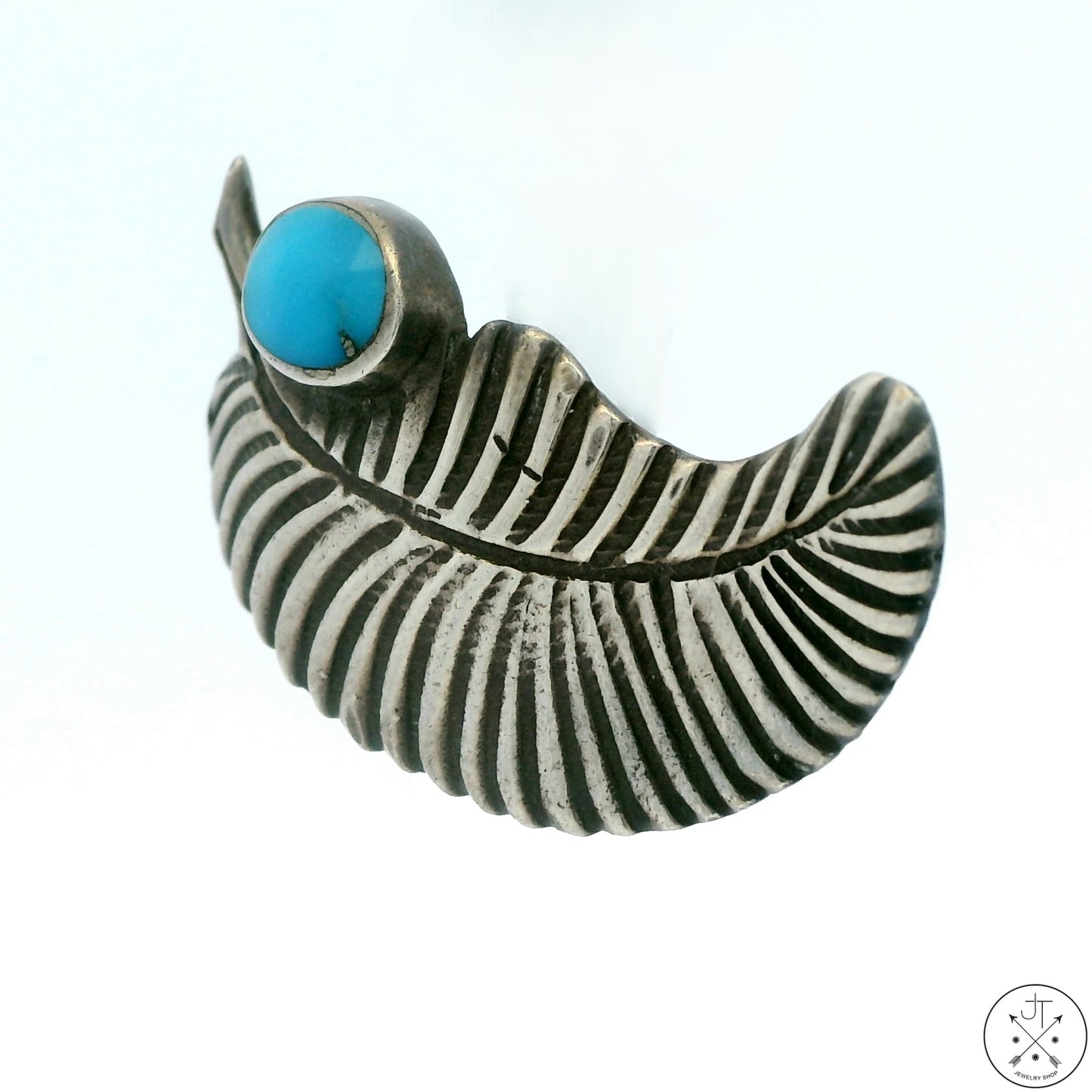1980 Sterling Silver Leaf Brooch Morenci Pyrite Turquoise Vintage Pin