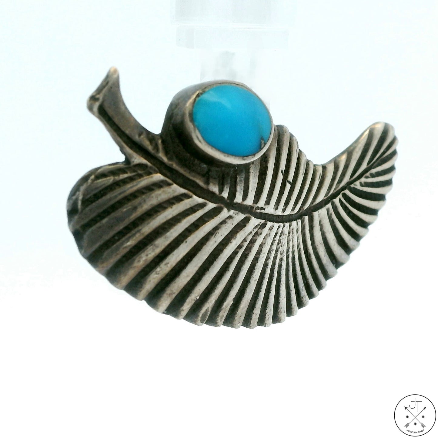1980 Sterling Silver Leaf Brooch Morenci Pyrite Turquoise Vintage Pin