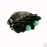 Vintage Sterling Silver Leaf Brooch Pin with Bonanza Turquoise