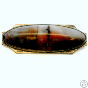 Vintage Sterling Silver Brooch Landscape Picture Agate Pin