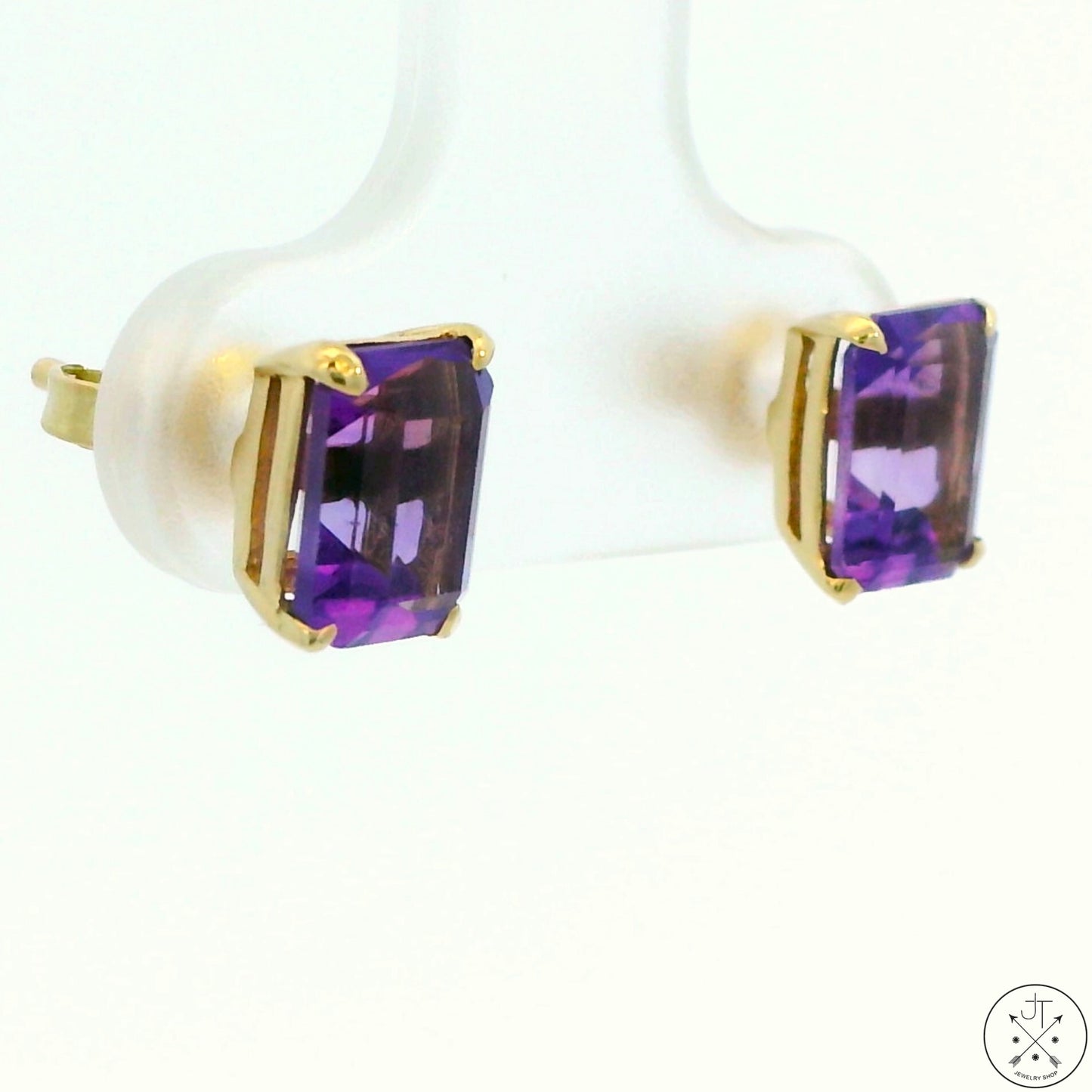 Vintage 14k Yellow Gold Stud Earrings with 2 ctw Natural Amethyst