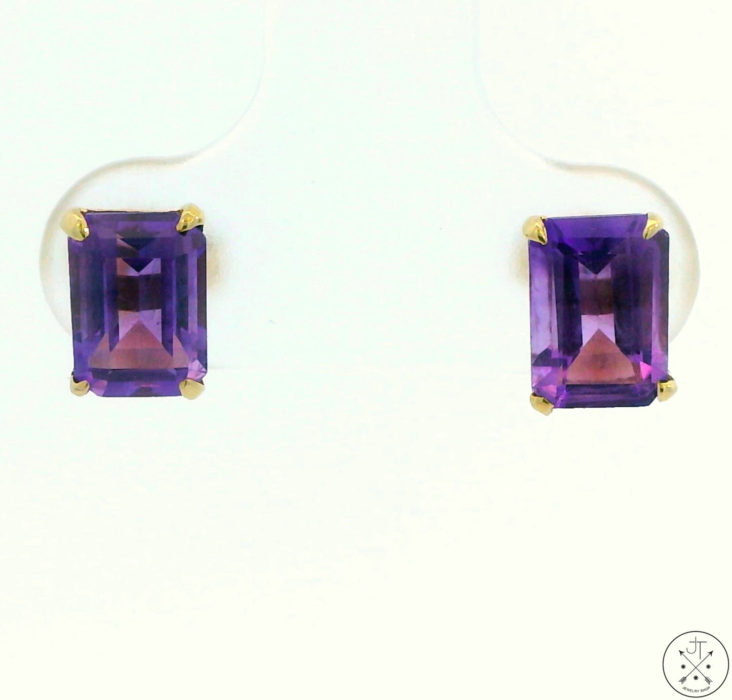 Vintage 14k Yellow Gold Stud Earrings with 2 ctw Natural Amethyst