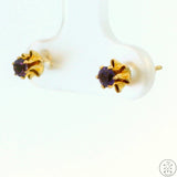 Vintage 14k Yellow Gold Flower Stud Earrings with Amethyst