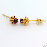 Vintage 14k Yellow Gold Flower Stud Earrings with Amethyst