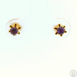 Vintage 14k Yellow Gold Flower Stud Earrings with Amethyst