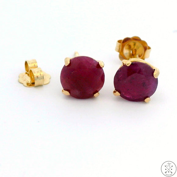 Vintage 14k Yellow Gold Stud Earrings with 2 ctw Ruby 6 mm