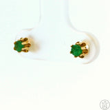 Vintage 14k Yellow Gold Stud Earrings with Emerald