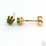 Vintage 14k Yellow Gold Stud Earrings with Emerald