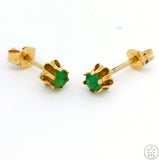 Vintage 14k Yellow Gold Stud Earrings with Emerald