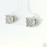 10k White Gold Stud Earrings 1/2 ctw Diamonds 6 mm New 14k Backs