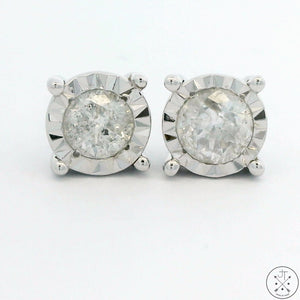 10k White Gold Stud Earrings 1/2 ctw Diamonds 6 mm New 14k Backs