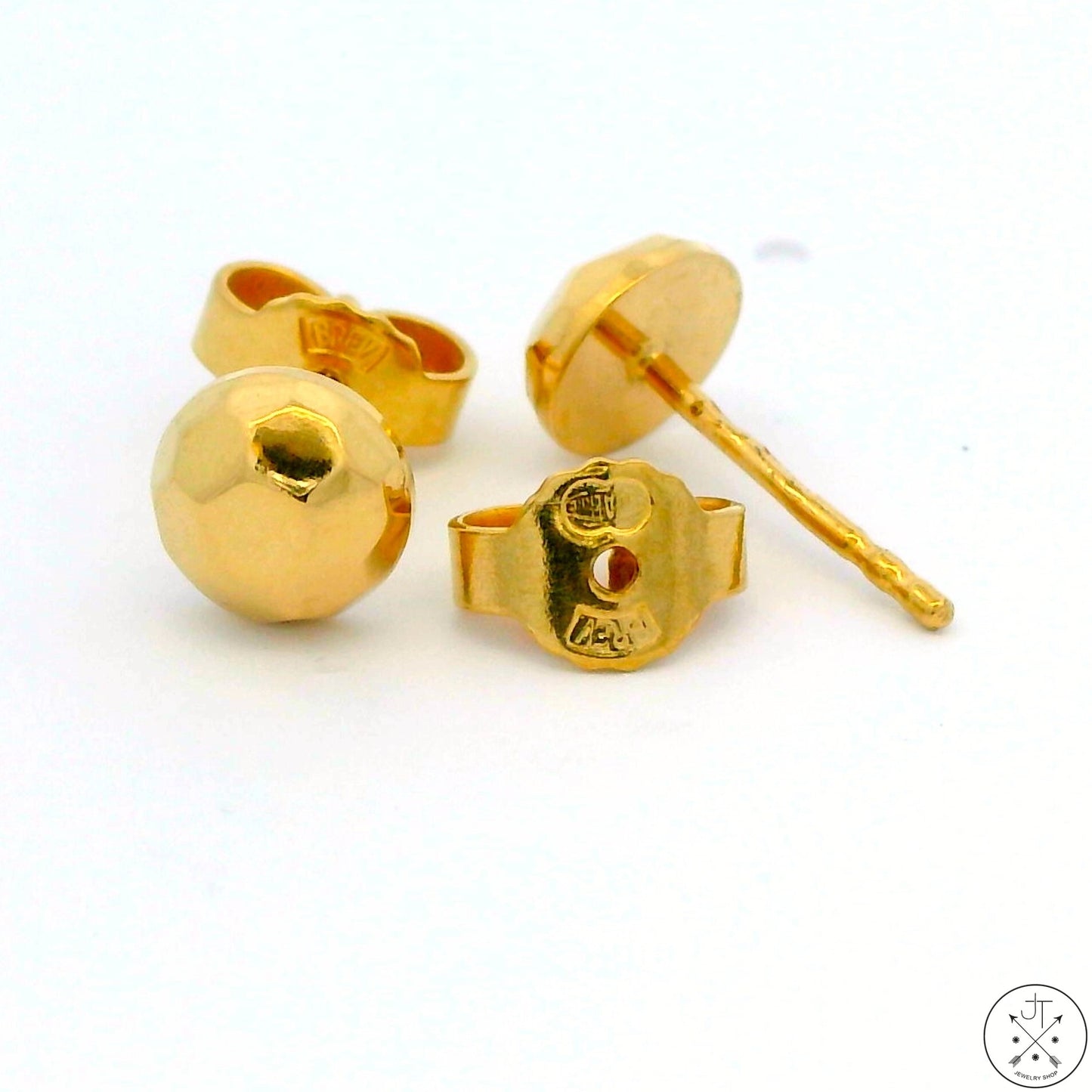 Vintage 18k Yellow Gold Stud Earrings Geometric Football Soccer European