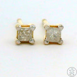 Vintage 14k Yellow Gold Stud Earrings with 1/10 ctw Natural Diamonds Princess Cut