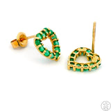 Vintage 14k Yellow Gold Stud Earrings with 1/2 ctw Emeralds Heart