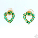 Vintage 14k Yellow Gold Stud Earrings with 1/2 ctw Emeralds Heart