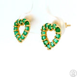 Vintage 14k Yellow Gold Stud Earrings with 1/2 ctw Emeralds Heart