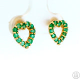 Vintage 14k Yellow Gold Stud Earrings with 1/2 ctw Emeralds Heart