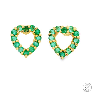 Vintage 14k Yellow Gold Stud Earrings with 1/2 ctw Emeralds Heart