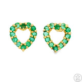 Vintage 14k Yellow Gold Stud Earrings with 1/2 ctw Emeralds Heart