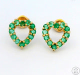 Vintage 14k Yellow Gold Stud Earrings with 1/2 ctw Emeralds Heart