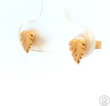 Vintage 18k Yellow Gold Stud Earrings Small Leaf