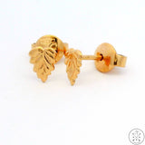 Vintage 18k Yellow Gold Stud Earrings Small Leaf