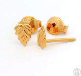 Vintage 18k Yellow Gold Stud Earrings Small Leaf