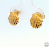 Vintage 18k Yellow Gold Stud Earrings Sea Shell