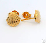 Vintage 18k Yellow Gold Stud Earrings Sea Shell