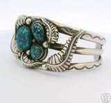 Vintage Navajo Sterling Silver Cuff Bracelet Red Mountain Turquoise 7 Inch Signed