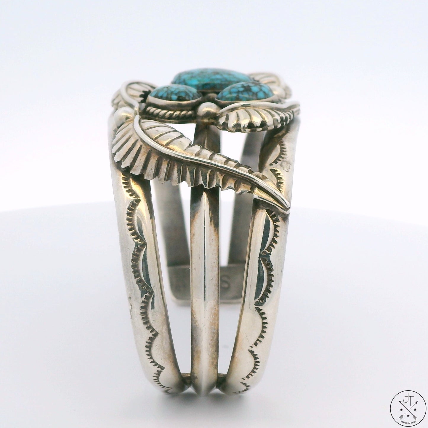 Vintage Navajo Sterling Silver Cuff Bracelet Red Mountain Turquoise 7 Inch Signed