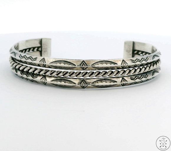 Vintage Navajo Sterling Silver Cuff Bracelet 6.8 Inch Bell Trading Carinated